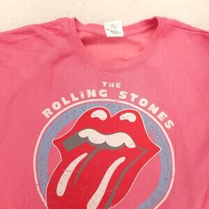 Rolling Stones Band Long Sleeve Crew Neck Sweatshirt Womens Size Large L Pink